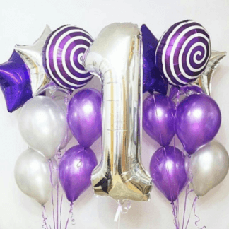 Набор шаров на день рождения и цифрой Фиолетовая иллюзия