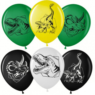 Латексный шар 30 см, Динозавры, ассорти, пастель