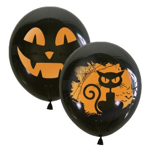 Латексный шар 30 см, Хэллоуин (тыква, кошка), чёрный, пастель