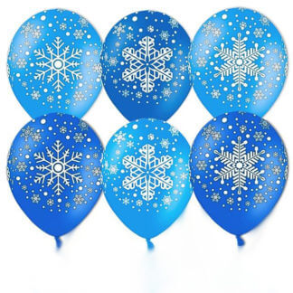 Латексный шар 30 см, снежинки, голубой/синий