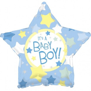 Фольгированная звезда 46 см, It's a baby boy!, голубая