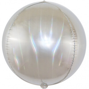 Фольгированная сфера 3D, 61 см, светлое серебро, голография