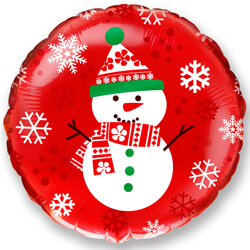 Фольгированный круг 46 см, Снеговик (красный)