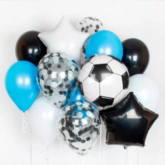 Композиция шаров голубые,белые,чёрные Футбол