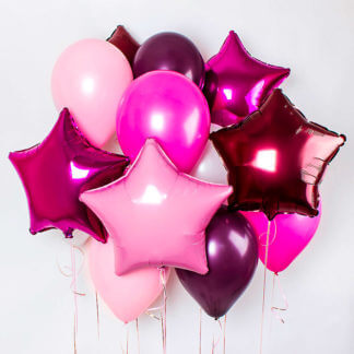Воздушные шары розовые и бордовые звезды