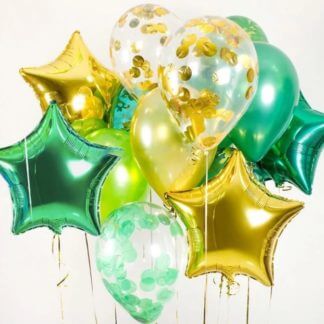Воздушные шары золотые и зелёные Конфетти