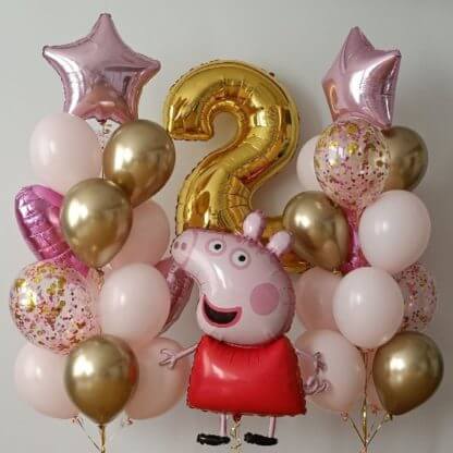 Набор воздушных шаров Свинка Пеппа розовые, золотые шары