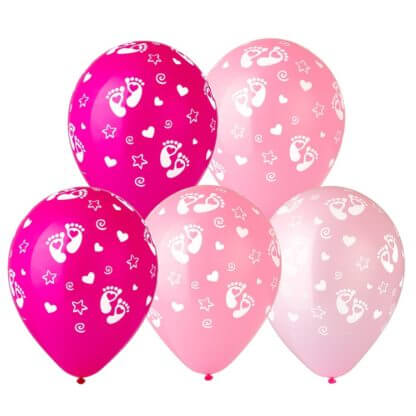 Латексный шар 30 см, Пяточки девочки, розовый/фуше, пастель