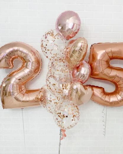 Воздушные шары розовое золото с цифрами 25