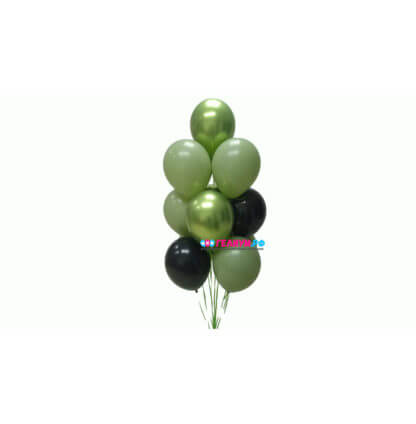 Фонтан воздушных шаров черных, лайм, оливковый