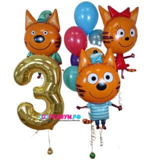 Набор шариков Три кота на день рождения, Карамелька, Компот, Коржик