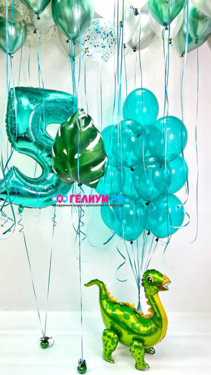 Воздушные шары на день рождения зеленые с динозавром