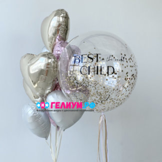 Воздушные шары сердечки и баблс с надписью