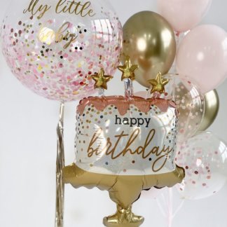 Букет воздушных шаров Торт золото  розовый и конфетти