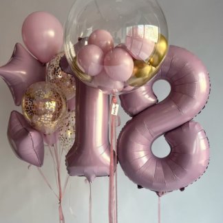 Воздушные шары девушке на день рождения розовые и золотые