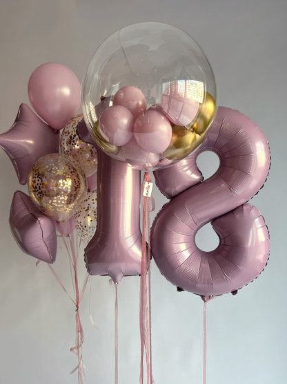 Воздушные шары девушке на день рождения розовые и золотые