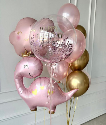 Воздушные шары розовые и золотые на день рождения