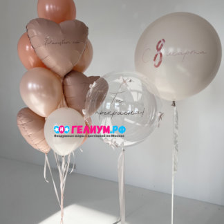 Воздушные шары на 8 марта с шар баблс с бантиками