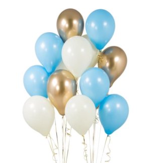 Воздушные шары белые голубые и золотые